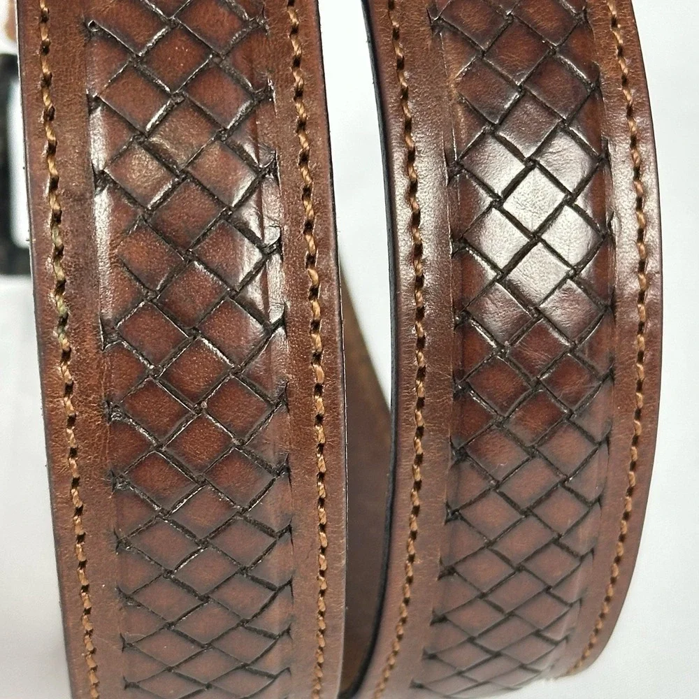 Dockers Genuine Leather Belt Men's Size 36 Brown Embossed Made in Argentina